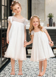 Lucy A-Line/Princess Tea-length Flower Girl Dress - Chiffon Sleeveless Scoop Neck With Lace UKP0015814