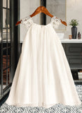 Lucy A-Line/Princess Tea-length Flower Girl Dress - Chiffon Sleeveless Scoop Neck With Lace UKP0015814