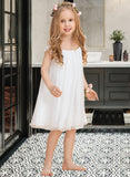 Lucy A-Line/Princess Tea-length Flower Girl Dress - Chiffon Sleeveless Scoop Neck With Lace UKP0015814