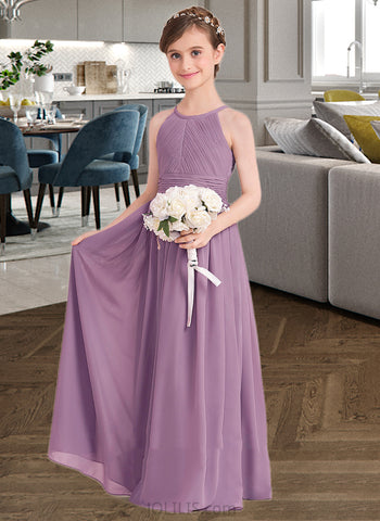 Saniya A-Line Floor-length Flower Girl Dress - Chiffon Sleeveless Scoop Neck With Back Hole UKP0015815