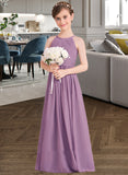 Saniya A-Line Floor-length Flower Girl Dress - Chiffon Sleeveless Scoop Neck With Back Hole UKP0015815