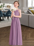 Saniya A-Line Floor-length Flower Girl Dress - Chiffon Sleeveless Scoop Neck With Back Hole UKP0015815