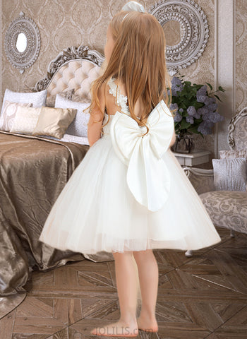 Akira A-Line Knee-length Flower Girl Dress - Satin/Tulle/Lace Sleeveless Scoop Neck With Flower(s)/V Back UKP0015819