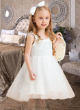 Akira A-Line Knee-length Flower Girl Dress - Satin/Tulle/Lace Sleeveless Scoop Neck With Flower(s)/V Back UKP0015819