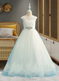 Phoenix Ball-Gown/Princess Sweep Train Flower Girl Dress - Satin/Tulle/Lace Sleeveless Scoop Neck With Beading UKP0015820