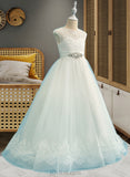 Phoenix Ball-Gown/Princess Sweep Train Flower Girl Dress - Satin/Tulle/Lace Sleeveless Scoop Neck With Beading UKP0015820