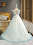 Phoenix Ball-Gown/Princess Sweep Train Flower Girl Dress - Satin/Tulle/Lace Sleeveless Scoop Neck With Beading UKP0015820