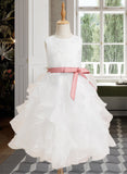 Patsy Ball-Gown/Princess Tea-length Flower Girl Dress - Organza Sleeveless Scoop Neck With Lace/Sash UKP0015822