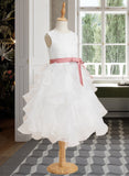 Patsy Ball-Gown/Princess Tea-length Flower Girl Dress - Organza Sleeveless Scoop Neck With Lace/Sash UKP0015822