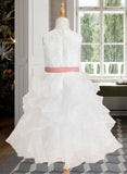 Patsy Ball-Gown/Princess Tea-length Flower Girl Dress - Organza Sleeveless Scoop Neck With Lace/Sash UKP0015822