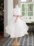 Patsy Ball-Gown/Princess Tea-length Flower Girl Dress - Organza Sleeveless Scoop Neck With Lace/Sash UKP0015822