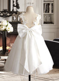 Lesly A-Line Knee-length Flower Girl Dress - Tulle Sleeveless Straps With Bow(s) UKP0015823