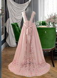 Ella A-Line Floor-length Flower Girl Dress - Chiffon/Lace Sleeveless V-neck With Beading UKP0015826