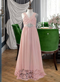 Ella A-Line Floor-length Flower Girl Dress - Chiffon/Lace Sleeveless V-neck With Beading UKP0015826