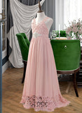 Ella A-Line Floor-length Flower Girl Dress - Chiffon/Lace Sleeveless V-neck With Beading UKP0015826