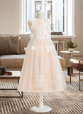 Milagros A-Line Tea-length Flower Girl Dress - Tulle Sleeveless Scoop Neck With Flower(s)/Bow(s) UKP0015827