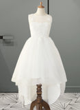 Karen A-Line Asymmetrical Flower Girl Dress - Tulle/Lace Sleeveless Scoop Neck UKP0015828