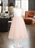 Lily A-Line Tea-length Flower Girl Dress - Satin/Tulle Sleeveless Scoop Neck With Beading/Bow(s) UKP0015829