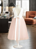 Lily A-Line Tea-length Flower Girl Dress - Satin/Tulle Sleeveless Scoop Neck With Beading/Bow(s) UKP0015829