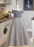 Kitty A-Line Floor-length Flower Girl Dress - Tulle/Sequined Sleeveless Scoop Neck UKP0015831