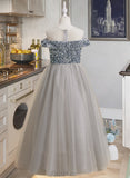 Kitty A-Line Floor-length Flower Girl Dress - Tulle/Sequined Sleeveless Scoop Neck UKP0015831