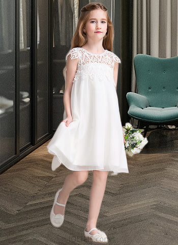 Savanah Empire Knee-length Flower Girl Dress - Chiffon/Lace Sleeveless Scoop Neck UKP0015833