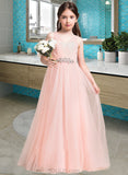 India A-Line Floor-length Flower Girl Dress - Tulle Sleeveless V-neck With Ruffles/Beading/Sequins UKP0015835