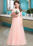 India A-Line Floor-length Flower Girl Dress - Tulle Sleeveless V-neck With Ruffles/Beading/Sequins UKP0015835