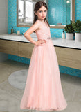 India A-Line Floor-length Flower Girl Dress - Tulle Sleeveless V-neck With Ruffles/Beading/Sequins UKP0015835