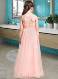 India A-Line Floor-length Flower Girl Dress - Tulle Sleeveless V-neck With Ruffles/Beading/Sequins UKP0015835