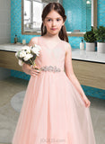 India A-Line Floor-length Flower Girl Dress - Tulle Sleeveless V-neck With Ruffles/Beading/Sequins UKP0015835