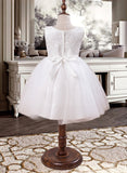 Susanna Ball-Gown/Princess Knee-length Flower Girl Dress - Tulle/Lace Sleeveless Scoop Neck With Bow(s) UKP0015842