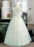 Zaria Ball-Gown/Princess Floor-length Flower Girl Dress - Tulle/Lace Sleeveless Scoop Neck With Beading UKP0015845