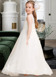 Zaria Ball-Gown/Princess Floor-length Flower Girl Dress - Tulle/Lace Sleeveless Scoop Neck With Beading UKP0015845