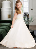 Zaria Ball-Gown/Princess Floor-length Flower Girl Dress - Tulle/Lace Sleeveless Scoop Neck With Beading UKP0015845