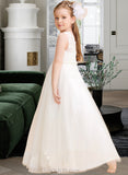 Zaria Ball-Gown/Princess Floor-length Flower Girl Dress - Tulle/Lace Sleeveless Scoop Neck With Beading UKP0015845