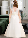 Zaria Ball-Gown/Princess Floor-length Flower Girl Dress - Tulle/Lace Sleeveless Scoop Neck With Beading UKP0015845