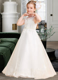 Zaria Ball-Gown/Princess Floor-length Flower Girl Dress - Tulle/Lace Sleeveless Scoop Neck With Beading UKP0015845