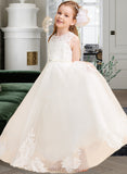 Zaria Ball-Gown/Princess Floor-length Flower Girl Dress - Tulle/Lace Sleeveless Scoop Neck With Beading UKP0015845