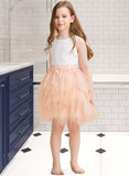 Frances Ball-Gown/Princess Knee-length Flower Girl Dress - Tulle/Lace Sleeveless Scoop Neck With Lace/Beading/Sequins/V Back UKP0015846