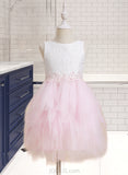 Frances Ball-Gown/Princess Knee-length Flower Girl Dress - Tulle/Lace Sleeveless Scoop Neck With Lace/Beading/Sequins/V Back UKP0015846