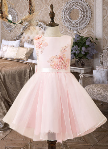 Pru A-Line Knee-length Flower Girl Dress - Organza/Satin/Lace Sleeveless Scoop Neck With Sash/Flower(s)/Bow(s) (Undetachable sash) UKP0015847