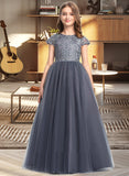 Vicky Ball-Gown/Princess Floor-length Flower Girl Dress - Tulle Short Sleeves Scoop Neck UKP0015848