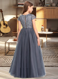 Vicky Ball-Gown/Princess Floor-length Flower Girl Dress - Tulle Short Sleeves Scoop Neck UKP0015848