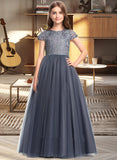 Vicky Ball-Gown/Princess Floor-length Flower Girl Dress - Tulle Short Sleeves Scoop Neck UKP0015848