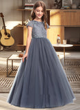 Vicky Ball-Gown/Princess Floor-length Flower Girl Dress - Tulle Short Sleeves Scoop Neck UKP0015848