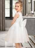 Yaretzi A-Line Knee-length Flower Girl Dress - Tulle/Lace Sleeveless Scoop Neck With Lace/Bow(s) UKP0015849