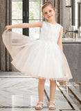 Yaretzi A-Line Knee-length Flower Girl Dress - Tulle/Lace Sleeveless Scoop Neck With Lace/Bow(s) UKP0015849