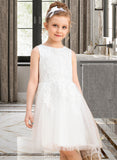 Yaretzi A-Line Knee-length Flower Girl Dress - Tulle/Lace Sleeveless Scoop Neck With Lace/Bow(s) UKP0015849