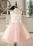 Silvia A-Line Knee-length Flower Girl Dress - Satin/Tulle Sleeveless Scoop Neck With Bow(s)/V Back UKP0015850